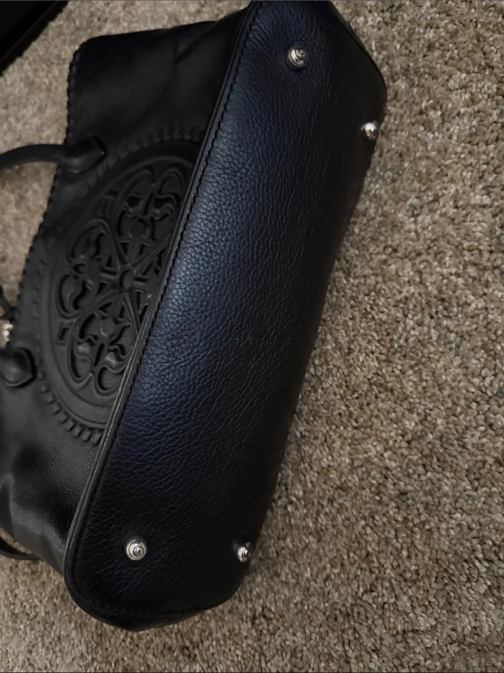 Brighton Black Leather Tote with Embossed Medallion